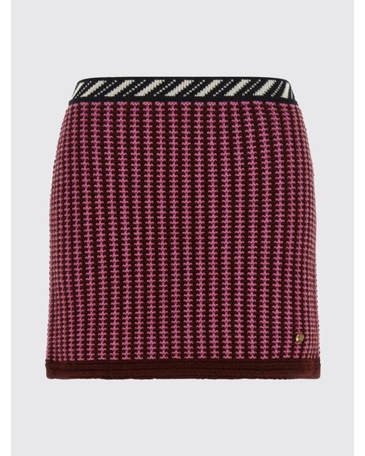 Versace Red Geometric Pattern Virgin Wool Knit Pencil Miniskirt