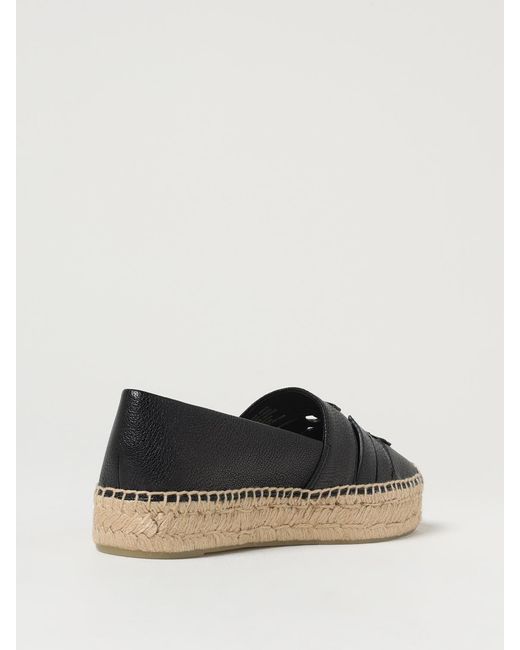 Tory Burch Black Grained Leather Espadrilles