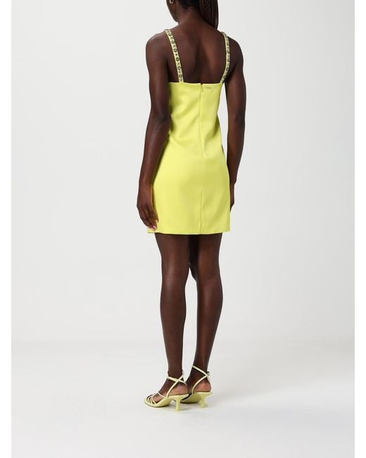 Twinset Yellow Mini Crepe Dress With Rhinestones