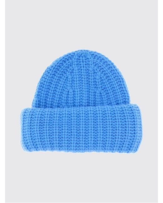 Lisa Yang Blue Ribbed 100% Cashmere Beanie Hat With Turn-Up Cuff