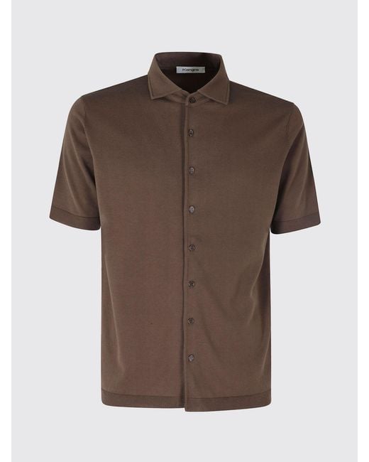 Kangra Brown Short-Sleeved Stretch Cotton Polo Shirt With Classic Collar for men