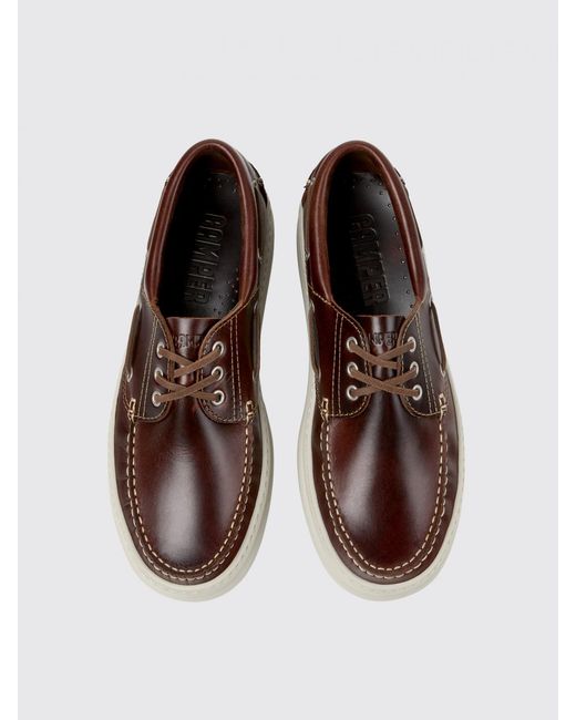Camper Brown Runner Leather Boat Loafers for men