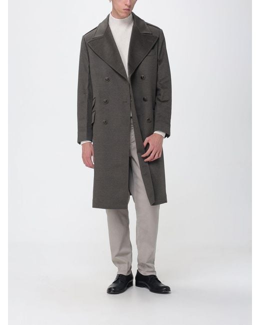 Brunello Cucinelli Gray Double-Breasted Merino Wool Knee-Length Coat for men