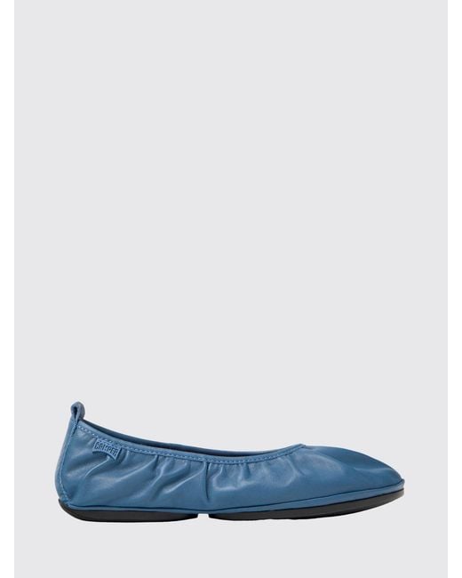 Camper Blue Right Nina Ruched Leather Ballerinas