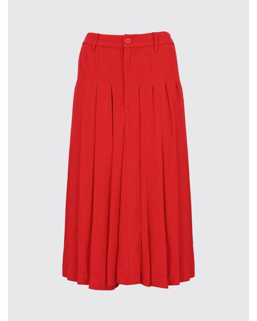Semicouture Red Pleated Viscose And Virgin Wool Skirt