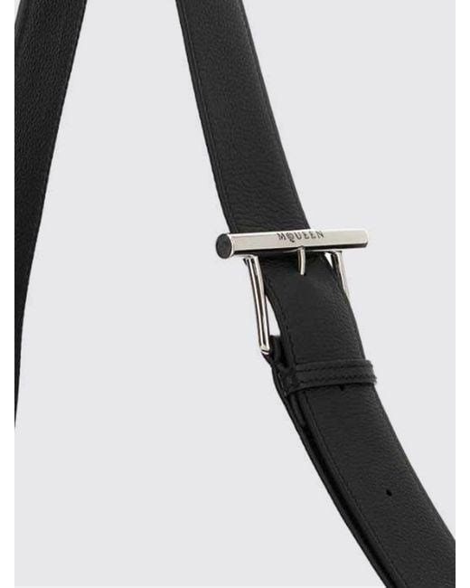McQueen Black Sling T-Bar Asymmetric Calf Leather Shoulder Bag for men