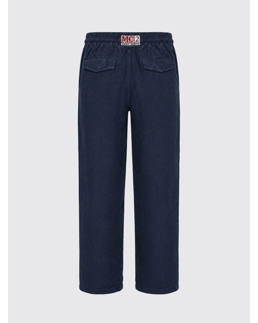Mc2 Saint Barth Blue Slim Fit Linen Trousers With Drawstring Waist for men