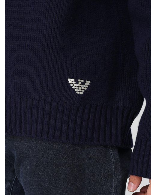 Emporio Armani Blue V-Neck Knit Sweater for men