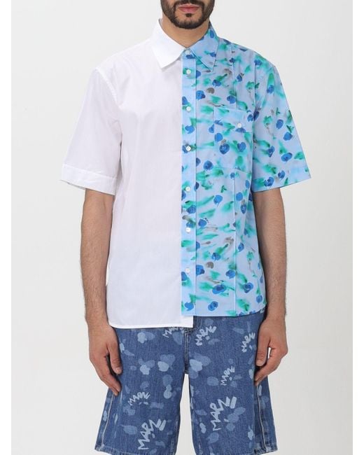 Camicia patchwork in cotone con stampa floreale di Marni in Blue da Uomo