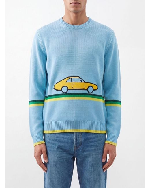 J.W. Anderson Blue Striped Cotton Crew-Neck Jumper With Print for men