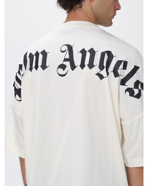 Palm Angels White Relaxed Fit Cotton T-Shirt With Logo And Dropped Shoulders for men