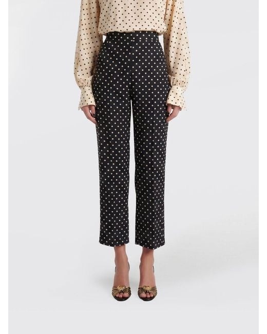 Valentino Garavani Black High-Waisted Cropped Silk Pants With Polka Dot Print