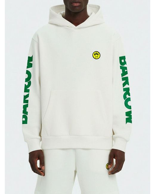 Barrow White Cotton Hoodie With Logo for men