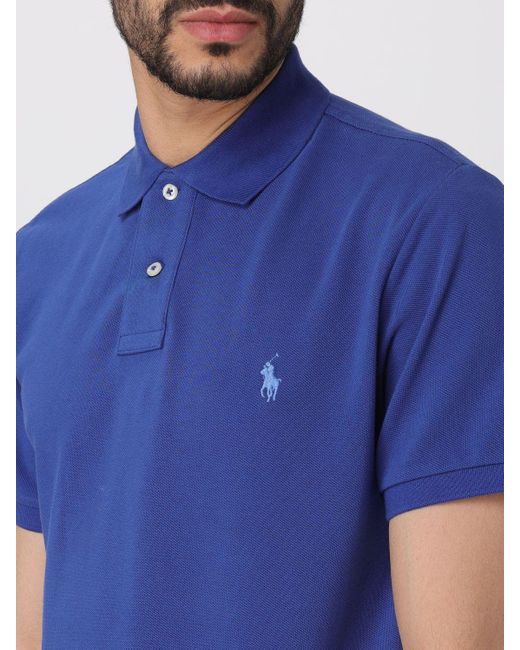 Polo in piquet di cotone con logo di Polo Ralph Lauren in Blue da Uomo