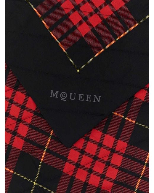 McQueen Red Tartan Motif Silk Scarf
