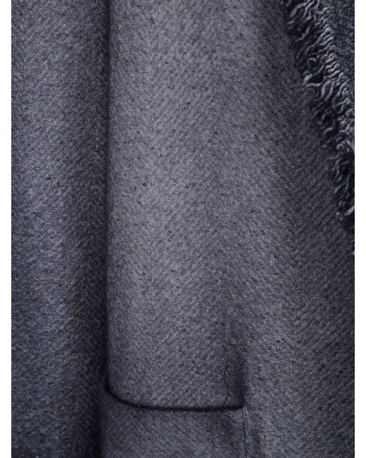 Avant Toi Blue Virgin Wool-Blend Coat With Shawl Collar And Fringed Hem