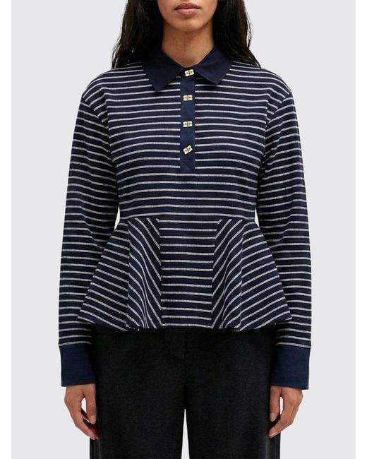 Ganni Blue Striped Cotton Polo Shirt