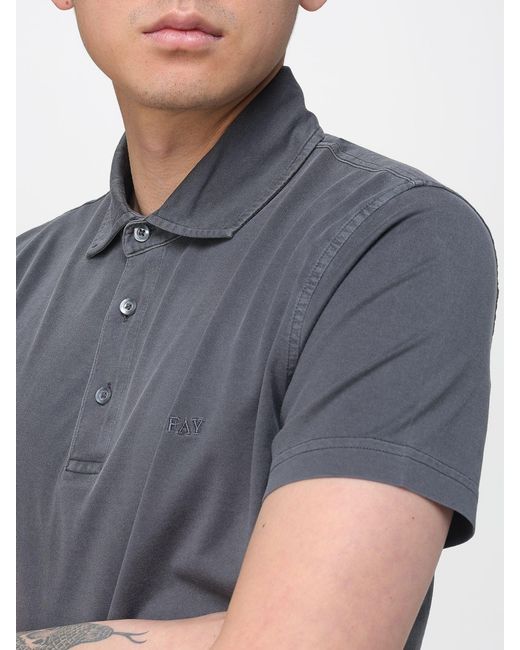Fay Gray Cotton Polo Shirt With Mini Logo for men