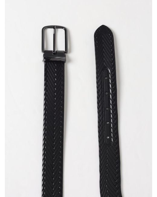 Emporio Armani Black Woven Leather Belt With Gunmetal Buckle for men
