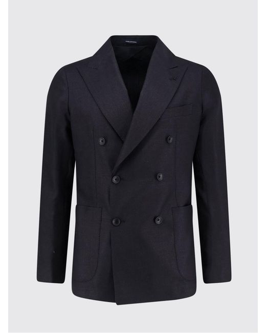 Tagliatore Black Double-Breasted Virgin Wool Blend Blazer for men