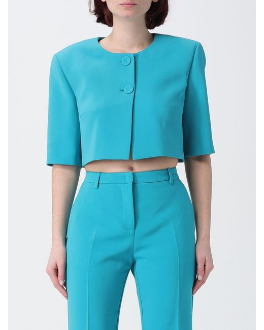 Pinko Blue Cropped Crêpe Blazer