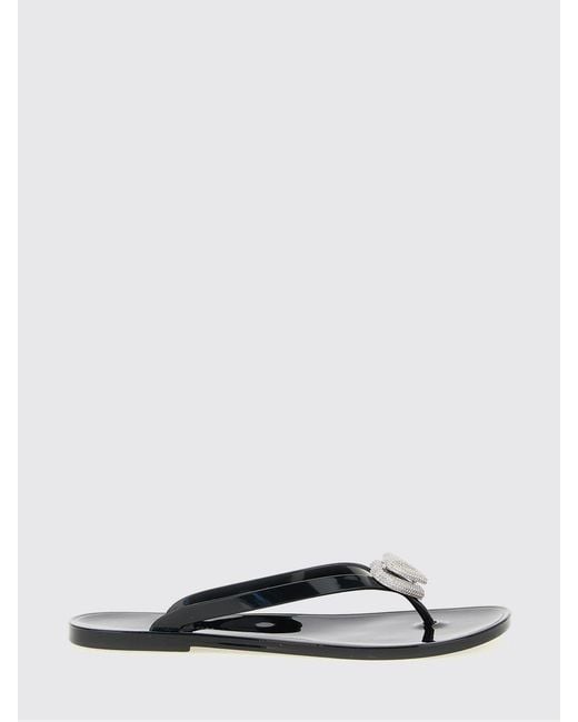 Mach & Mach White Pvc Flip Flops With Rhinestone Hearts