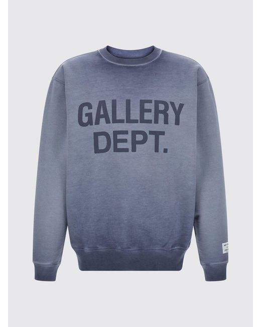 GALLERY DEPT. Blue Crewneck Cotton Sweatshirt With Contrasting Logo Print for men