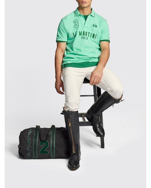 La Martina Green Cotton Polo Shirt for men
