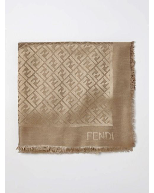 Chal Ff De Seda Y Lana Con Monograma Jacquard Fendi de color Natural