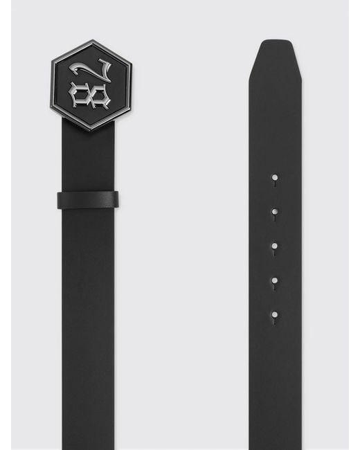 Philipp Plein Black Adjustable Smooth Leather Belt With Metal Buckle for men