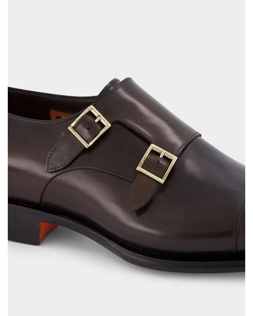 Santoni White Brushed Leather Monk Strap for men