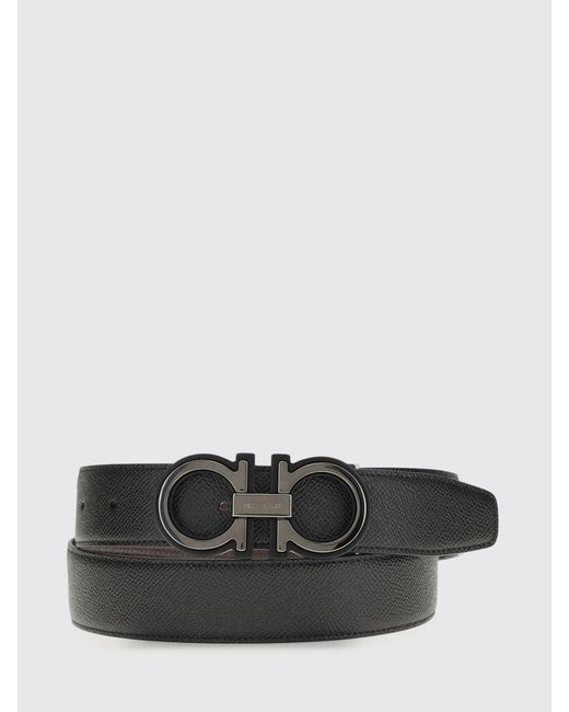 Ferragamo Black Gancini Calf Leather Belt for men