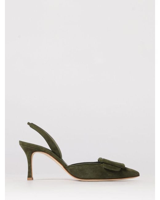 Manolo Blahnik Natural Maysli Suede Slingback Pumps With Decorative Buckle