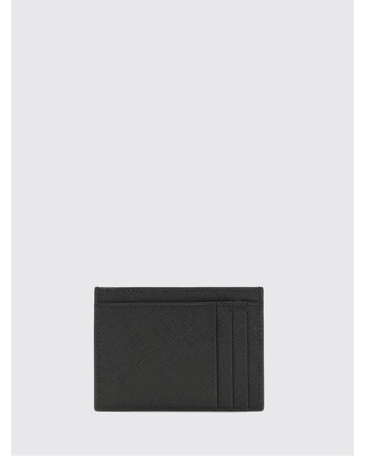 Prada White Calf Leather Card Holder With Triangle Logo for men
