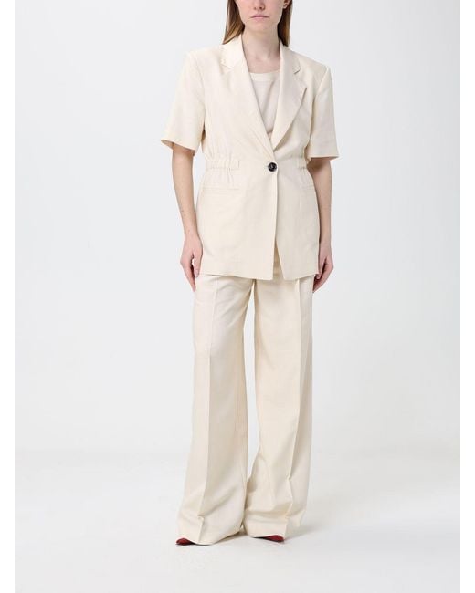 Pinko Natural Single Breasted Viscose Blend Canvas Blazer