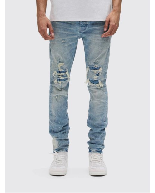 Purple Blue Distressed Skinny Fit Mid-Rise Denim Jeans for men