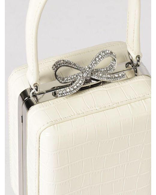 Self-Portrait White Crocodile Print Leather Bag With Rhinestones
