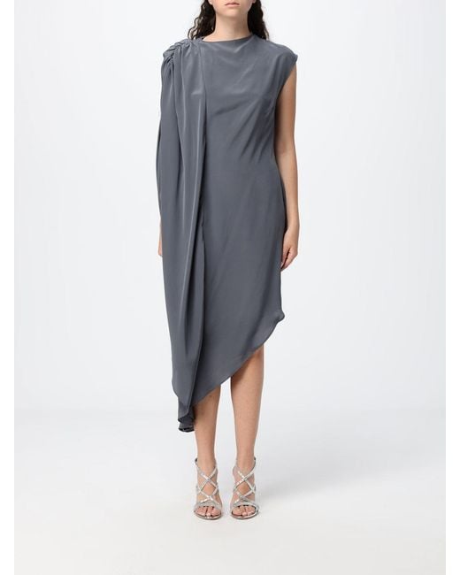 Crida Milano Blue Peonia One-Shoulder Asymmetrical Crêpe De Chine Midi Dress