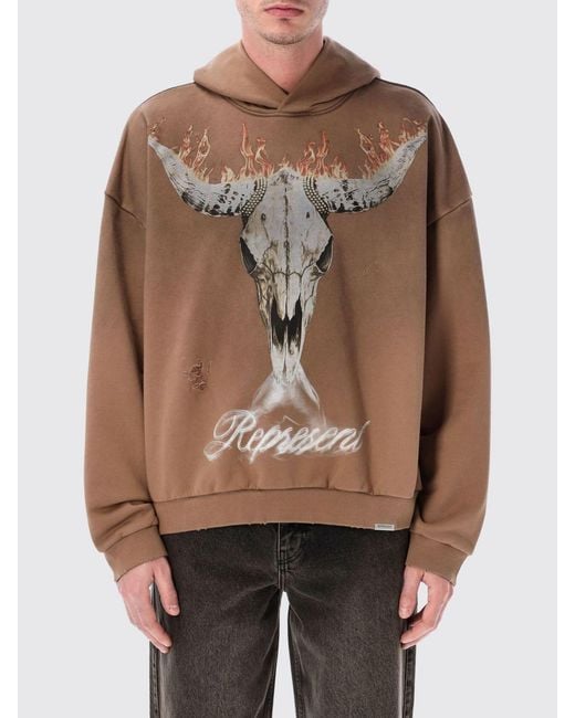 Represent Brown Cotton Hoodie With Logo for men