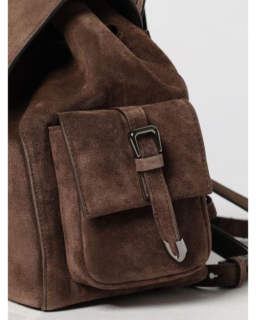 Brunello Cucinelli Brown Small Suede Backpack With Drawstring Closure And Monili