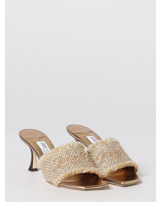 Jimmy Choo Natural Alexia Raffia Mules With Embroidered Logo