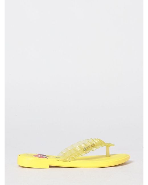 Melissa X Ganni Yellow Ruched Pvc Thong Sandals With Low Heel