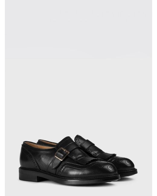 Doucal's Black Leather Monk Strap With Brogue Detail