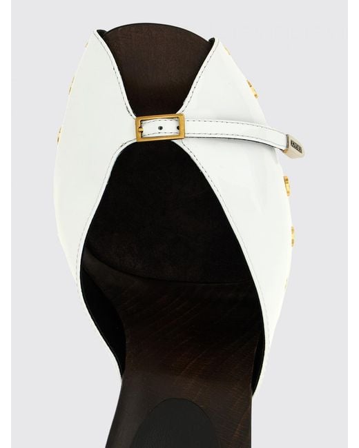 Versace White Sassi Patent Leather Mules With Studs