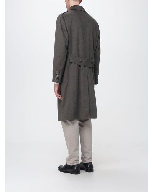 Brunello Cucinelli Gray Double-Breasted Merino Wool Knee-Length Coat for men