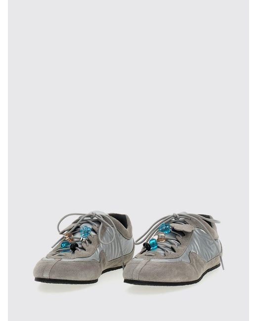 CECILIE BAHNSEN White Blaise Suede And Nylon Sneakers With Beads