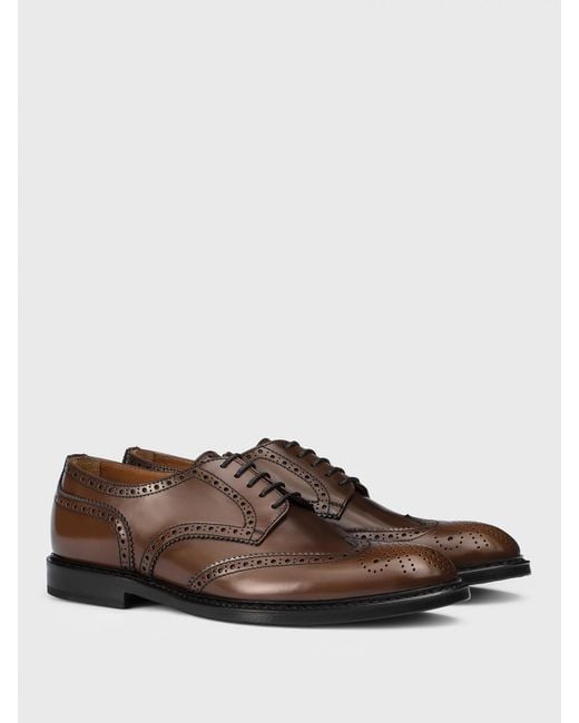 Doucal's Brown Leather Derby Shoes With Brogue Detail for men