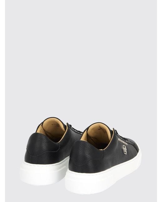Philipp Plein Black Low-Top Lace-Up Smooth Leather Sneakers With Round Toe for men