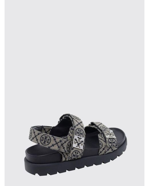 Tory Burch White Mellow Double T Jacquard Canvas Platform Sandals