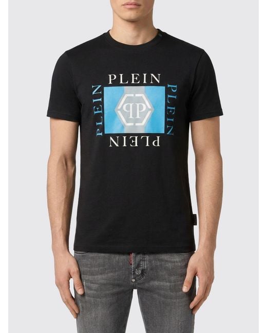 Philipp Plein Black Crewneck Cotton T-Shirt With Contrasting Chest Logo for men